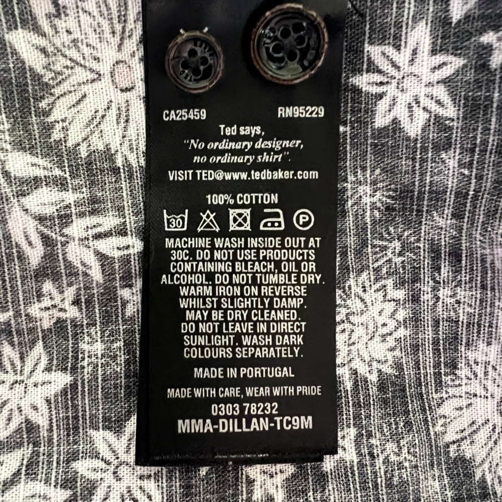 🖤Ted Baker London - Dillan Long Sleeve Floral Print Shirt Black & White - Picture 6 of 6